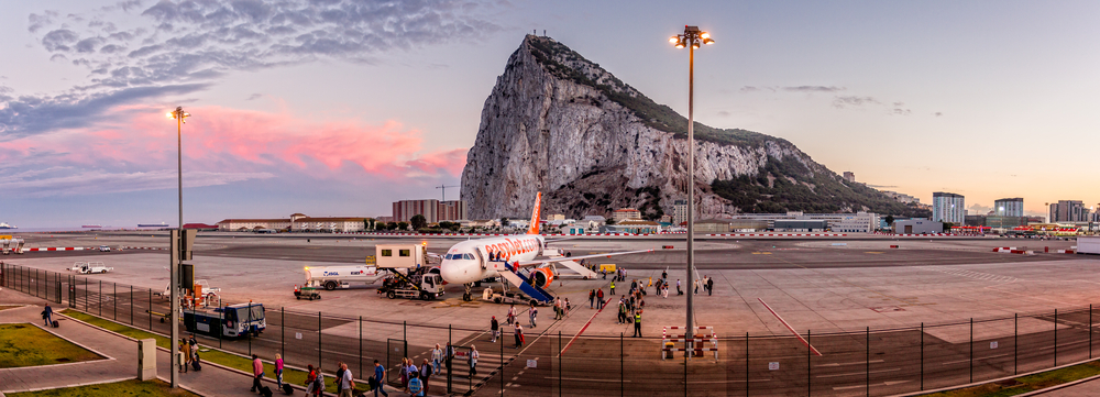 Gibraltar airport and The Rock taken from Gibraltar international Airport, Gibraltar on 29 September 2015